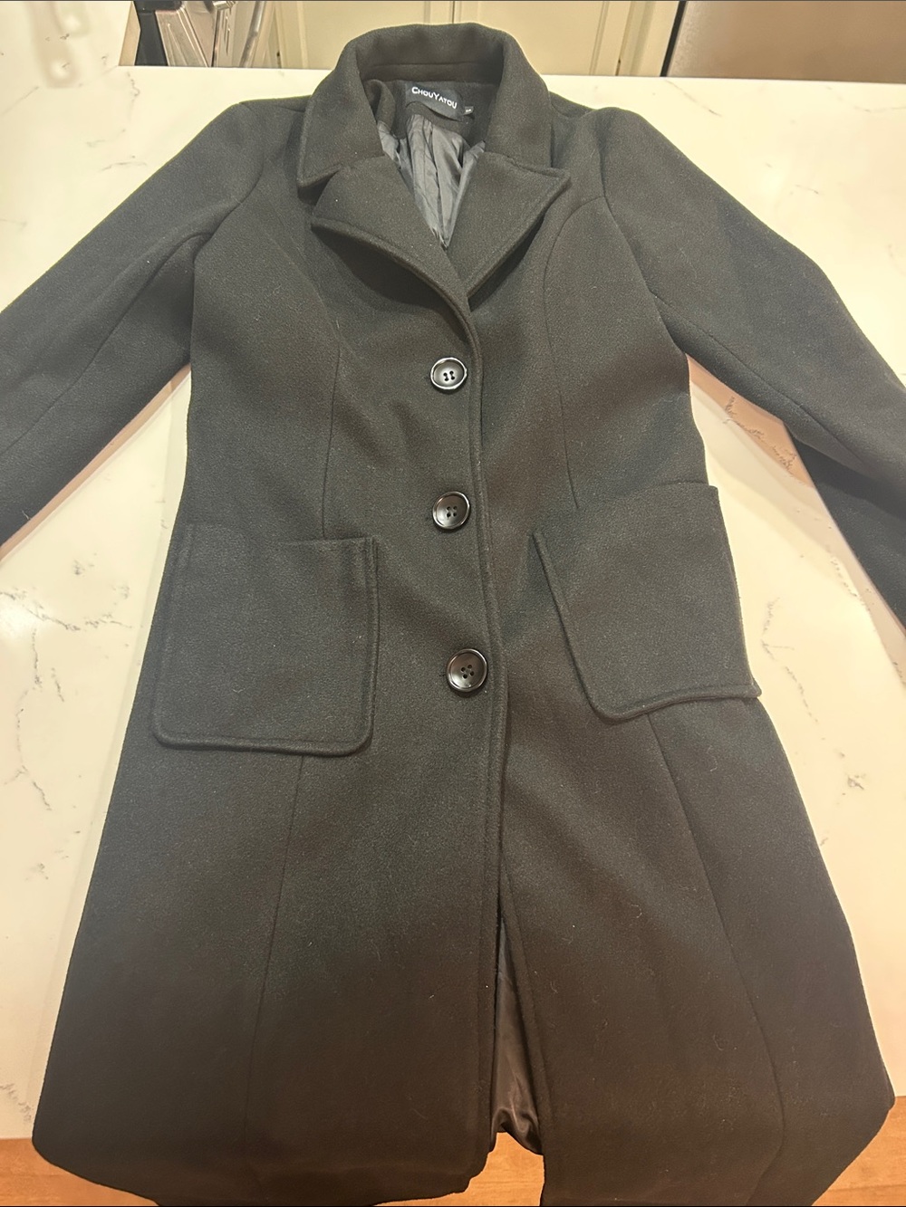 Women's Black Wool-Blend Button Coat size small